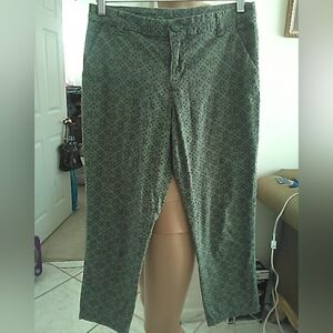 NWOT Patagonia Organic Cotton Olive CAPRI Pants W/ BLACK DESIGNS SZ.2 POCKETS